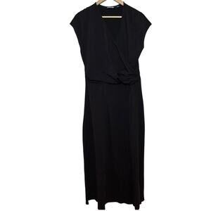 Lands' End Mock Wrap Black Cap Sleeve Size Medium Maxi Dress